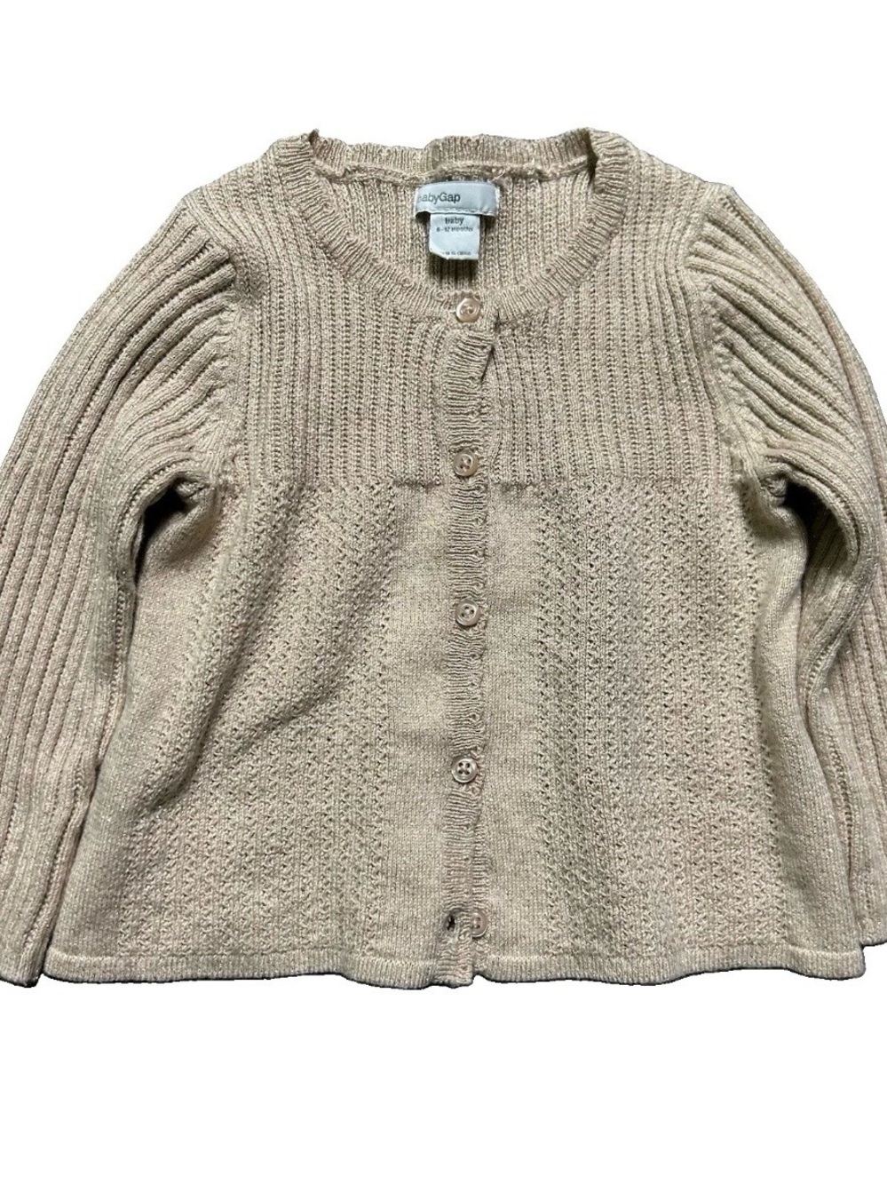 Baby Gap Girl Beige Button Up Cardigan Size 6-12 Months